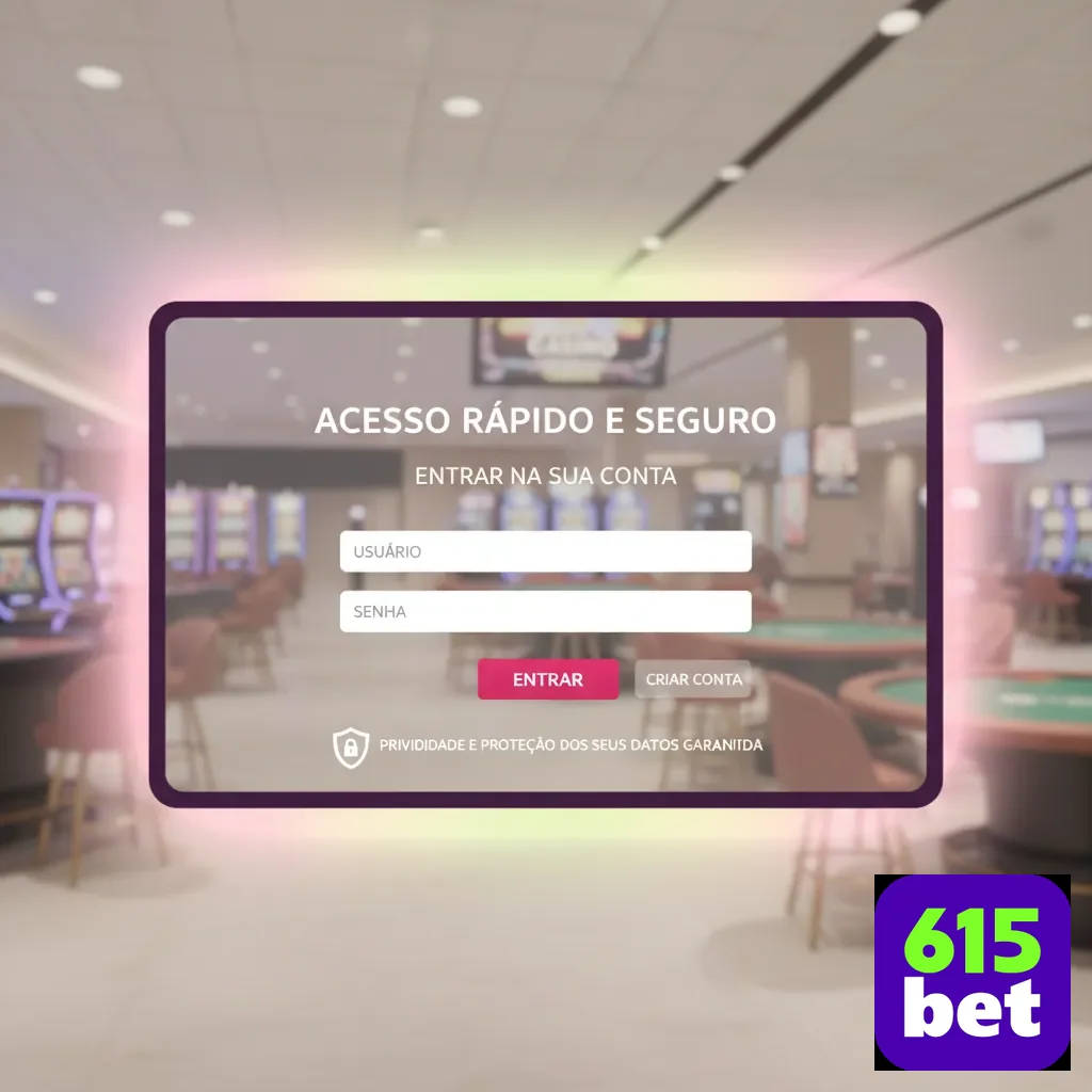 Tela de login rápida e segura da 615bet para usuários.
