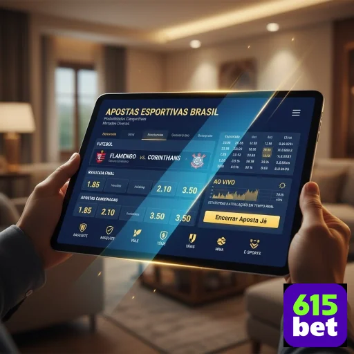 Tablet exibindo apostas esportivas no site 615bet.