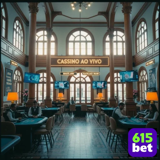 Ambiente do cassino ao vivo no 615bet com jogos e dealers.