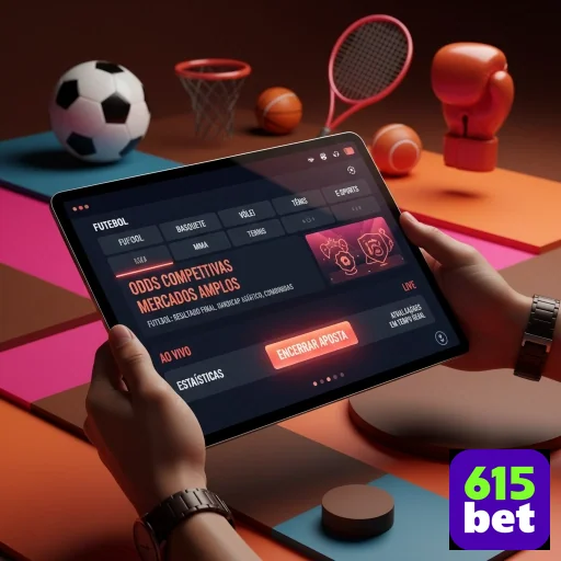 Usuário acessa serviços VIP do 615bet em tablet.