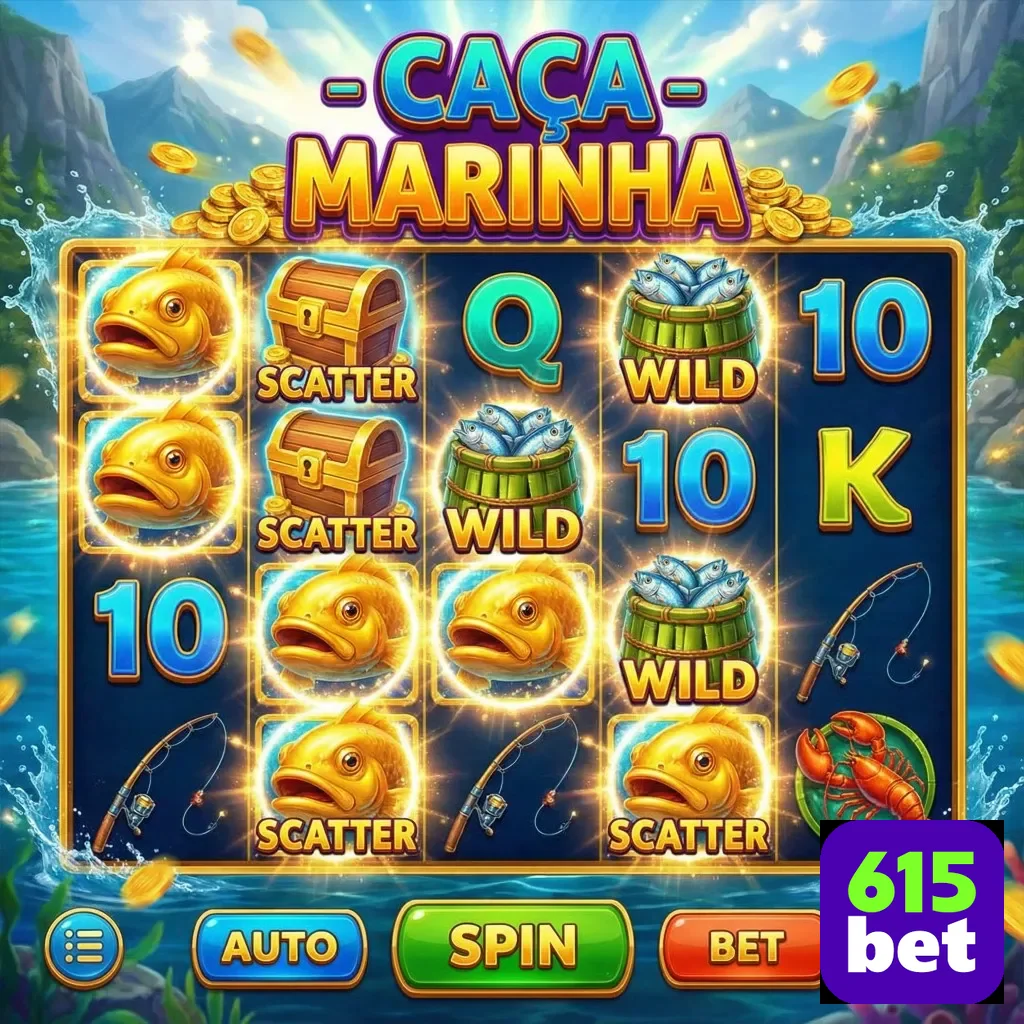 Tela de slot 'Caça Marinha' da 615bet com ícones de jogo.