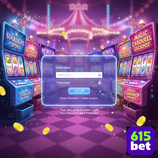 Login na 615bet em meio a caça-níqueis vibrantes.