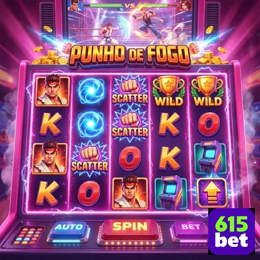 Ilustração do jogo de slots 'Punho de Fogo' da 615bet.