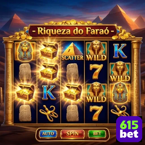Tela de jogo de slots 'Riqueza do Faraó' na 615bet.