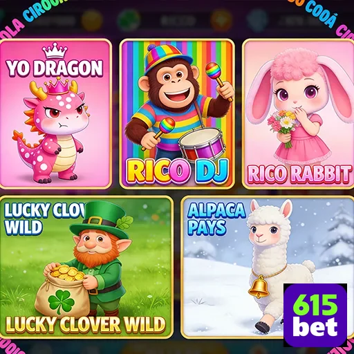 Tela do aplicativo 615bet com jogos coloridos e variados.