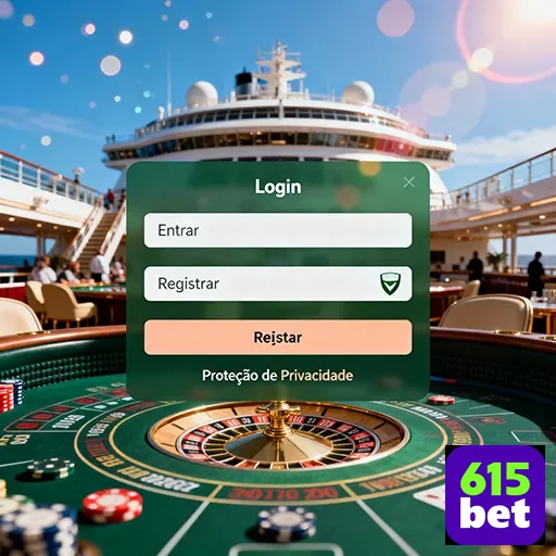 Tela de login da 615bet em ambiente de jogo luxuoso.